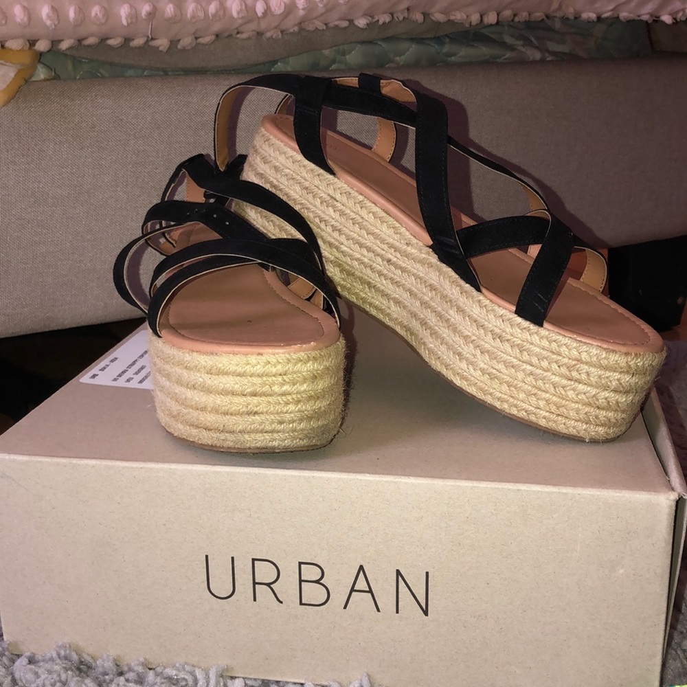 Black strappy Urban Outfitter wedges